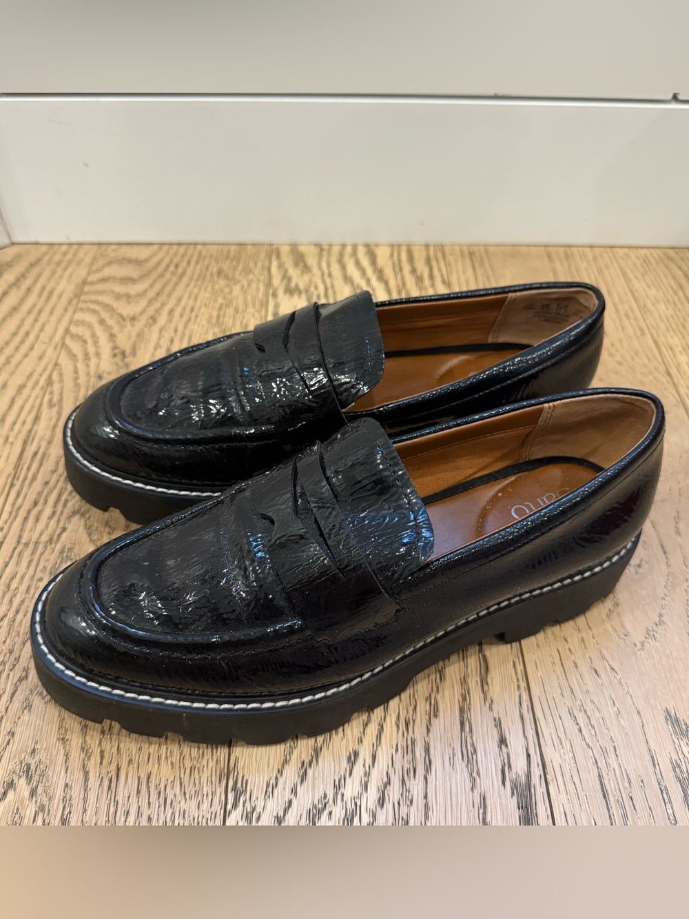 Franco Sarto Balin Platform Loafer Black Patent 7.5W EUC